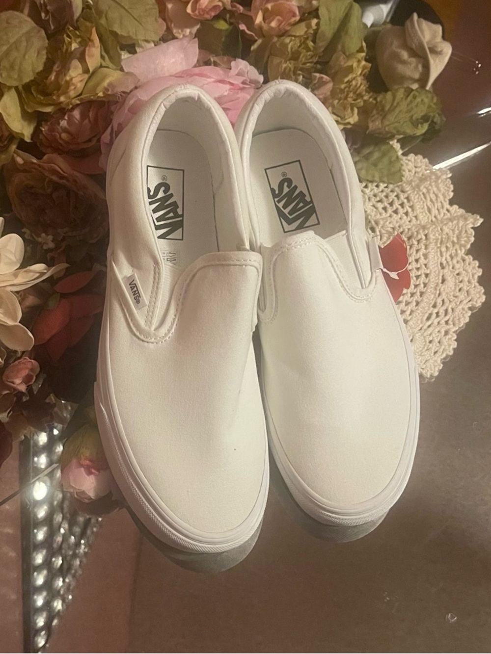 Vans White Slip-On Canvas Sneakers